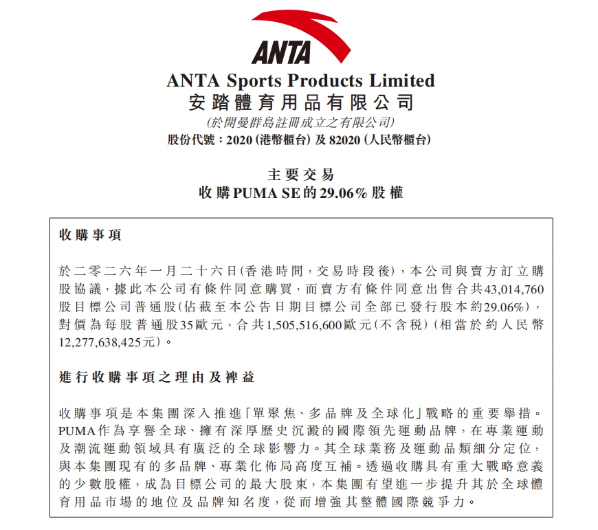 百亿出手!安踏拿下彪马成最大股东,这场收购背后藏着啥逻辑?(images 1)